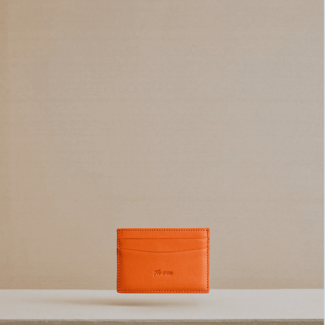 LNS orange Luxury leather cardholder wallet by Tuwon with minimalist design, crafted for refined everyday essentials