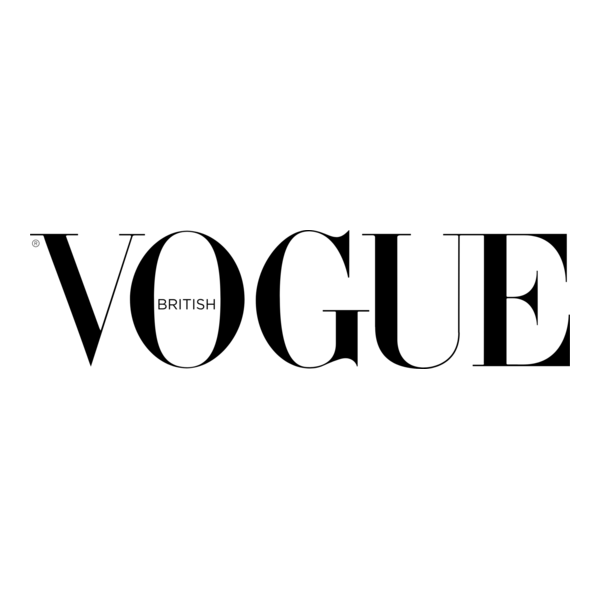 British Vogue logo representing the global fashion magazine featuring London-based luxury brand Tuwon.